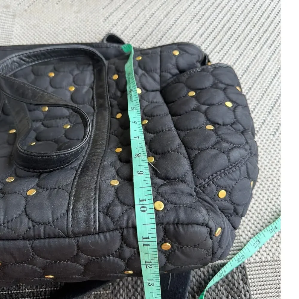 REBECCA MINKOFF Marissa Quilted Baby Bag Black Nylon Gold-Toned Studs Zip Top - Picture 8 of 9
